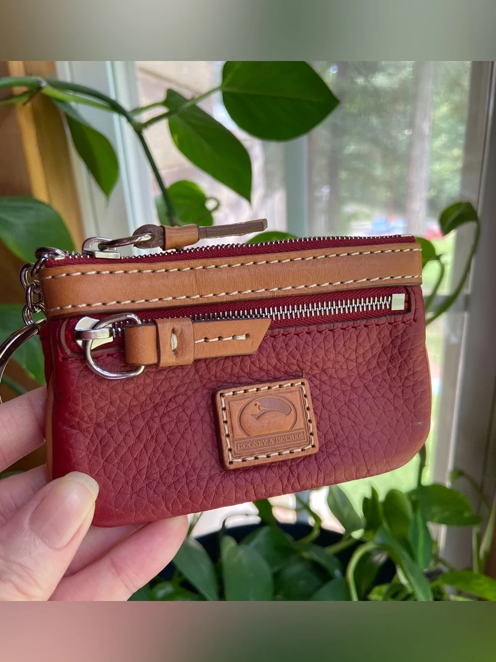 Dooney & Bourke Red Pebble Leather Coin Pouch w/ Keychain Minimalist Old Money